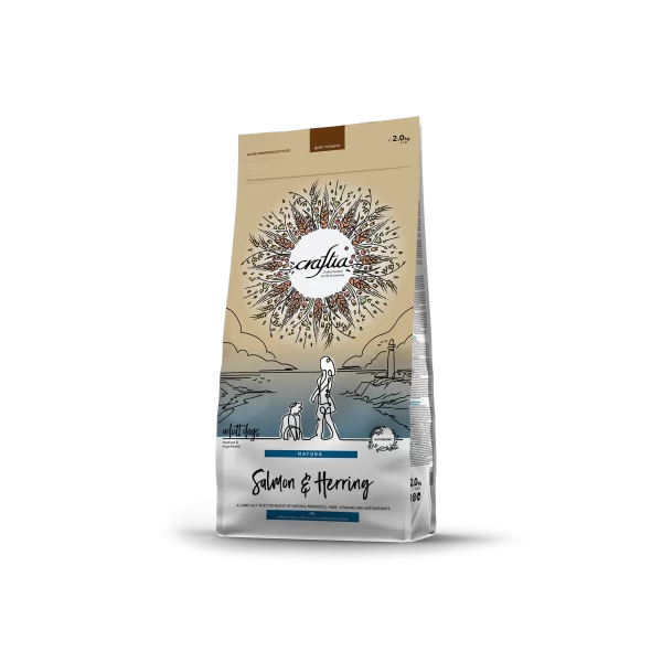 premium natural dog food for medium and large breeds with salmon and herring